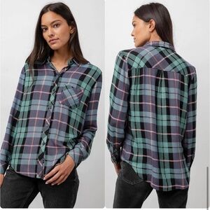 Rails Hunter Teal Navy Pink With Lurex Plaid Button Down Shirt Size S